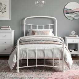 Metal Bed Frame with Curved Headboard, Single, Double and King - thumbnail 2