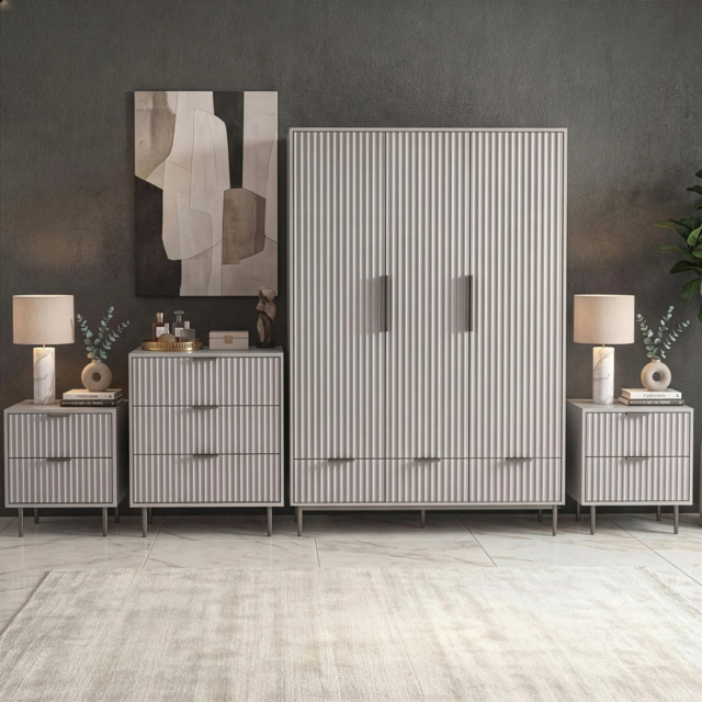 Flutrina Painted 4 Piece Bedroom Furniture Set - Grey