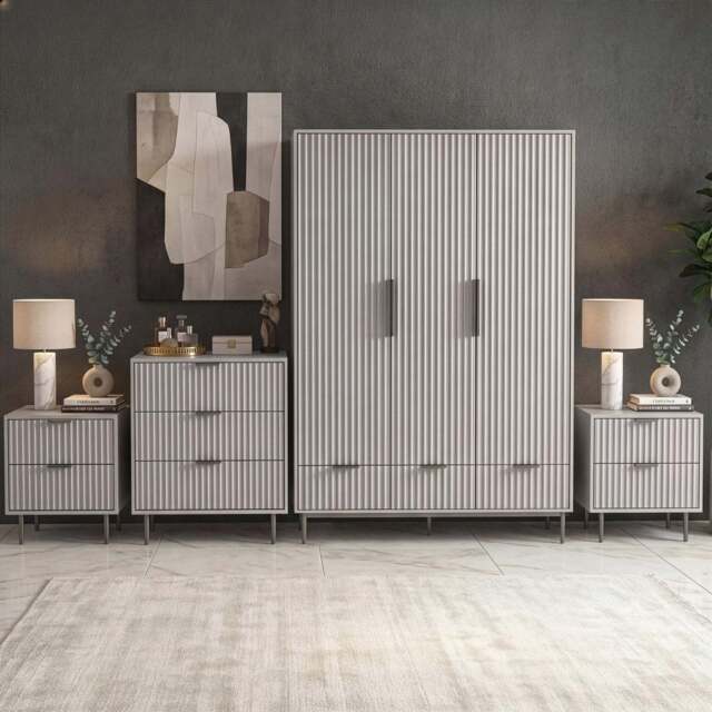 Flutrina Painted 4 Piece Bedroom Furniture Set - Grey