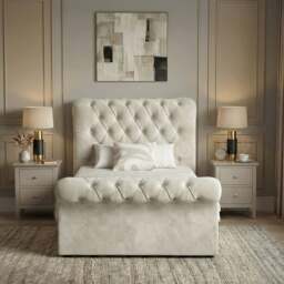 Chesterfield Velvet Ottoman Storage Bed Single Beige - thumbnail 5