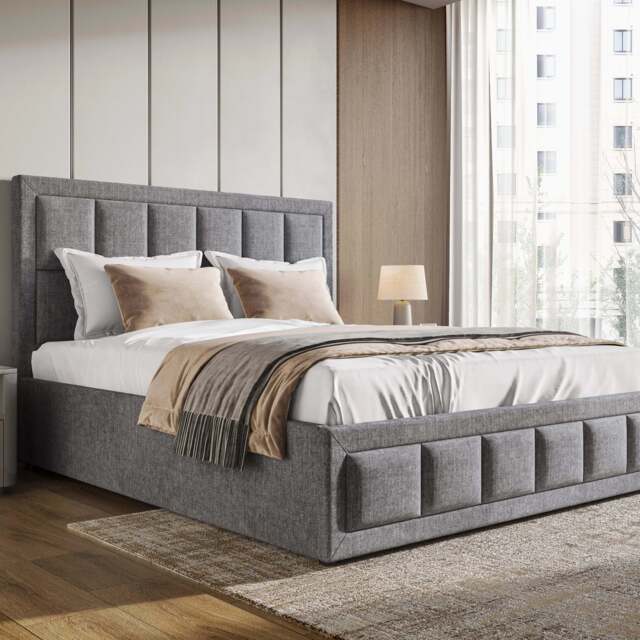 Linen Ottoman Bed Frame - End Lift Ottoman Storage Bed - image 1