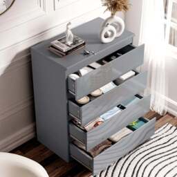 High Gloss 4 Drawer Chest of Drawers - Bedroom Drawers - thumbnail 3