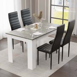 Grey Marble Finish 4-6 Seater Dining Table and Chairs Set - 4 Seater / Black