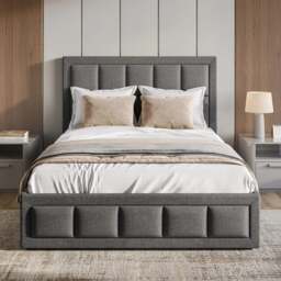 Linen Small Double Dark Grey Ottoman Storage Bed Frame