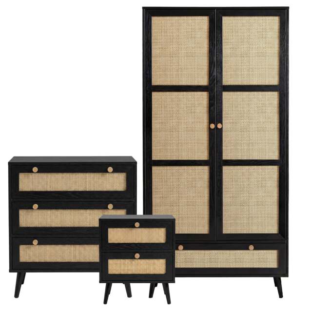 Wovena Rattan 3 Piece Bedroom Furniture Set Black - image 1