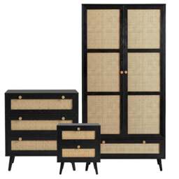 Wovena Rattan 3 Piece Bedroom Furniture Set Black - thumbnail 1