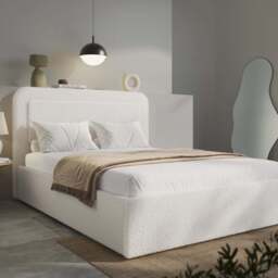 Boucle Upholstered Ottoman Storage Bed with Curved Headboard - Double (4ft6) / White