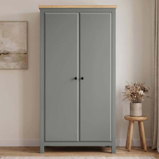 Haven Grey 2 Door Double Wardrobe with Shelves and Hanging Rail - image 1