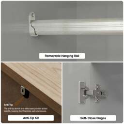 Haven Grey Painted 2 Door Wardrobe with Shelves – Oak Top - thumbnail 5