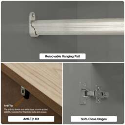 Haven Grey 2 Door Double Wardrobe with Shelves and Hanging Rail - thumbnail 6