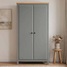 Haven Grey 2 Door Double Wardrobe with Shelves and Hanging Rail - thumbnail 1
