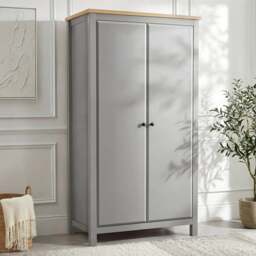 Haven Grey Painted 2 Door Wardrobe with Shelves – Oak Top - thumbnail 1