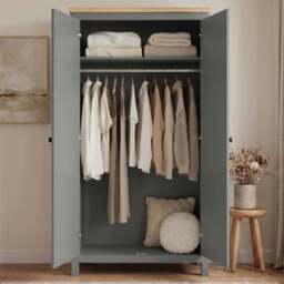 Haven Grey 2 Door Double Wardrobe with Shelves and Hanging Rail - thumbnail 3