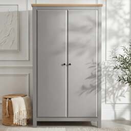 Haven Grey Painted 2 Door Wardrobe with Shelves – Oak Top - thumbnail 2
