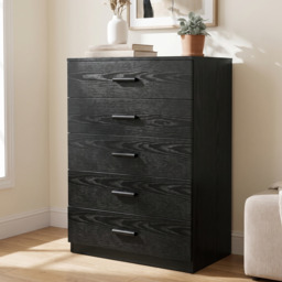 Tall 5 Drawer Chest of Drawers - Bedroom Storage - Black