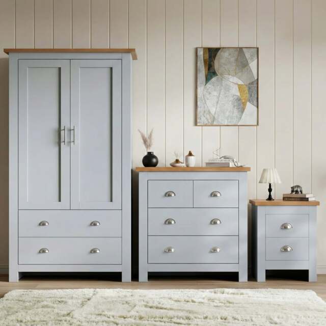 Shaker 3 Piece Bedroom Set with Wardrobe and Chest - Grey