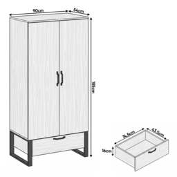 Rustvale Industrial 2 Door Wardrobe with Drawer - Wooden Grey Effect - thumbnail 3