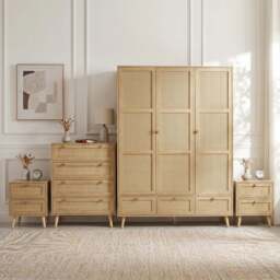 Wovena Oak Effect Rattan 4 Piece Bedroom Set- Pine Legs
