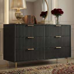 Flutrina Painted 6 Drawer Wide Chest of Drawers Bedroom Dresser - Black