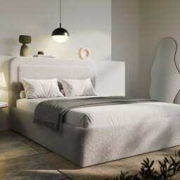 Boucle Upholstered Ottoman Storage Bed with Curved Headboard - King (5ft) / Grey
