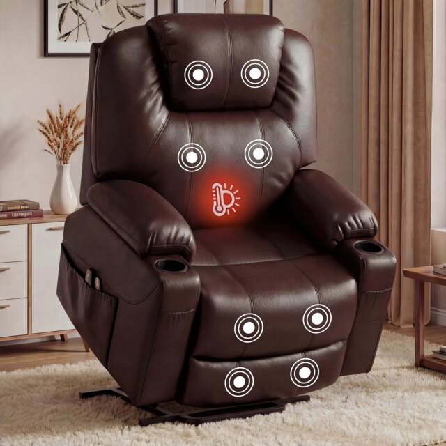 Electric Riser Recliner Chair For Elderly with Heat & Massage - Brown