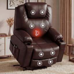 Electric Riser Recliner Chair For Elderly with Heat & Massage - Brown