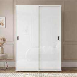 Torvek 2 Door Sliding Wardrobe with Shelves - High Gloss White - thumbnail 2