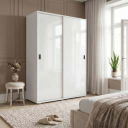 Torvek 2 Door Sliding Wardrobe with Shelves - High Gloss White - thumbnail 6