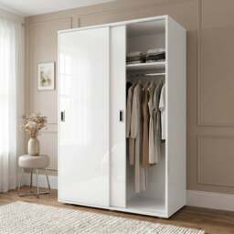 Torvek 2 Door Sliding Wardrobe with Shelves - High Gloss White - thumbnail 1