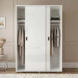 Torvek 2 Door Sliding Wardrobe with Shelves - High Gloss White - thumbnail 3