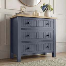 Linra Blue Painted 3 Drawer Chest of Drawers with Oak Top - thumbnail 1