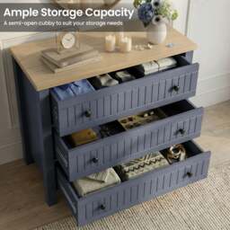 Linra Blue Painted 3 Drawer Chest of Drawers with Oak Top - thumbnail 3