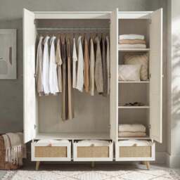 Wovena Rattan 3 Door Wardrobe With Drawers and Shelves - White - thumbnail 3