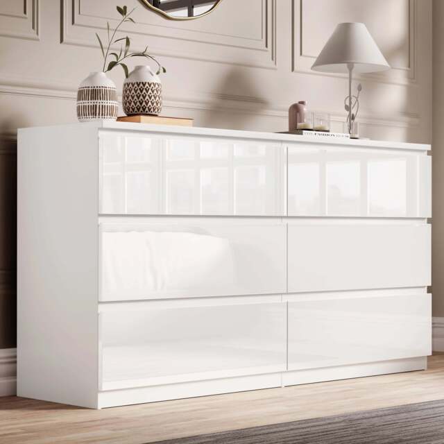 High Gloss Large 6 Drawer Chest of Drawers - Bedroom Dresser - image 1