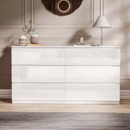 High Gloss Large 6 Drawer Chest of Drawers - Bedroom Dresser - thumbnail 6