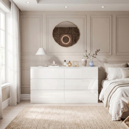 High Gloss Large 6 Drawer Chest of Drawers - Bedroom Dresser - thumbnail 2