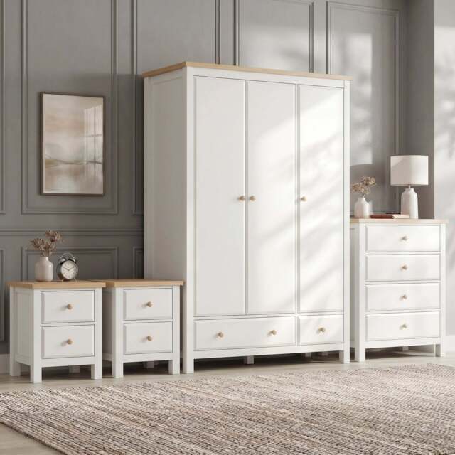Haven Painted 4 Piece Bedroom Set - Oak Top - White