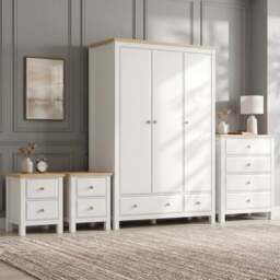 Haven Painted 4 Piece Bedroom Set - Oak Top - White