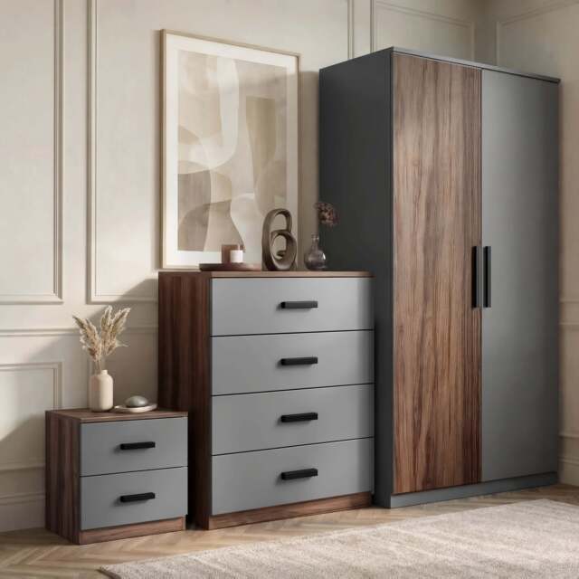 Blythe 3 Piece Bedroom Set - Walnut, Wardrobe & Drawers - image 1