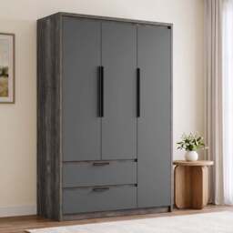 Skova 3 Door Wardrobe with Drawers and Shelves - Wooden Grey
