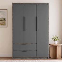 Skova 3 Door Wardrobe with Drawers and Shelves - Wooden Grey