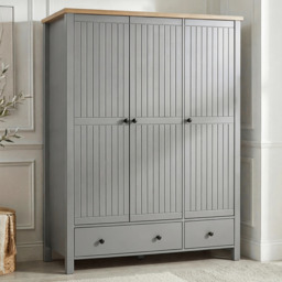 Linra 3 Door Wardrobe With Drawers and Shelves - Blue Painted - Grey
