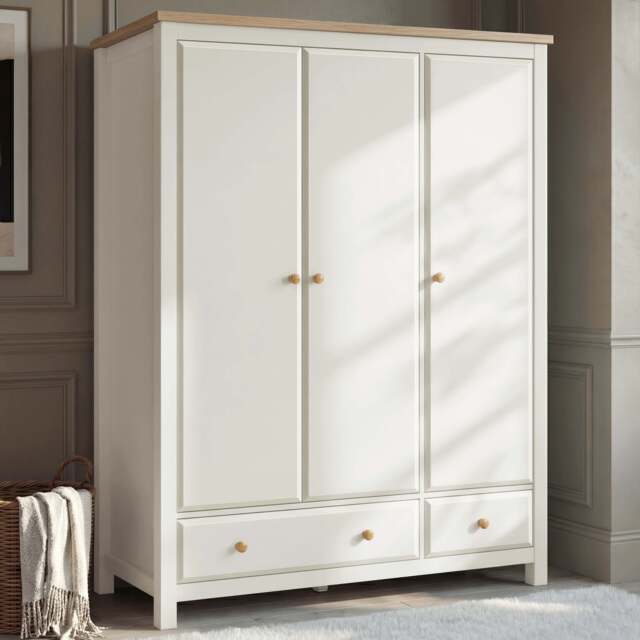 Haven White 3 Door Wardrobe With Drawers and Adjustable Shelves - image 1