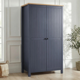 Blue 2 Door Double Wardrobe with Shelves and Hanging Rail - thumbnail 2