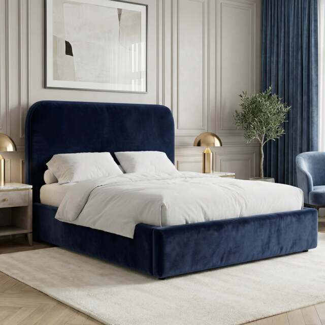 Pluva Velvet Ottoman Storage Bed Frame - Double (4ft6) / Blue