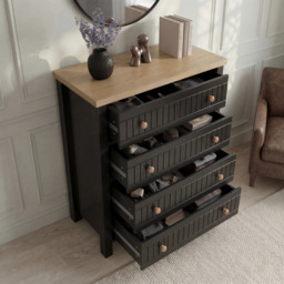 Linra Black Painted 4 Chest of Drawers - Bedroom Drawers - thumbnail 3