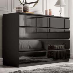 High Gloss Wide 8 Drawer Chest of Drawers - Bedroom Dresser - Black