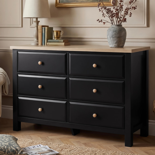 Haven Painted Large 6 Chest of Drawers - Black Bedroom Dresser - image 1