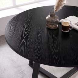 Kyvon Round Dining Table Set with 4 Chairs - Black Wood Effect - thumbnail 2