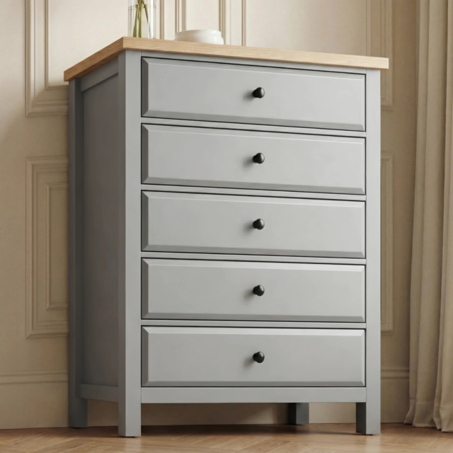 Haven Grey Tall 5 Chest of Drawers - Painted Bedroom Drawers - image 1